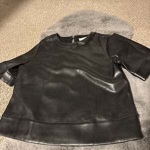 LOFT Black Faux Leather Short Sleeve Crew Neck Top